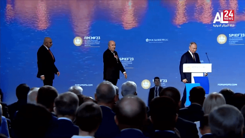 President of the Russian Federation Mr. Vladimir Putin and President Mr.Abdelmadjid Tebboune join the main platform for the opening of the St. Petersburg International Economic Forum, amidst a large international presence